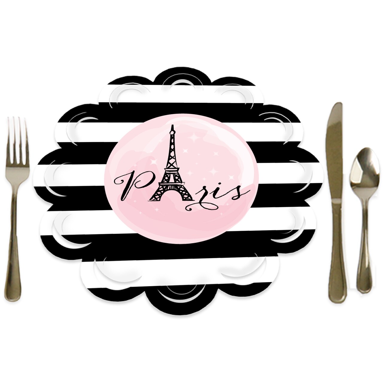 Big Dot of Happiness Paris, Ooh La La - Paris Themed Baby Shower or Birthday Party Round Table Decorations - Paper Chargers - Place Setting For 12